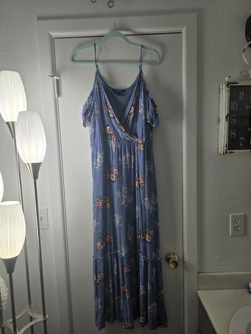Blue Floral Cold-Shoulder Maxi Dress